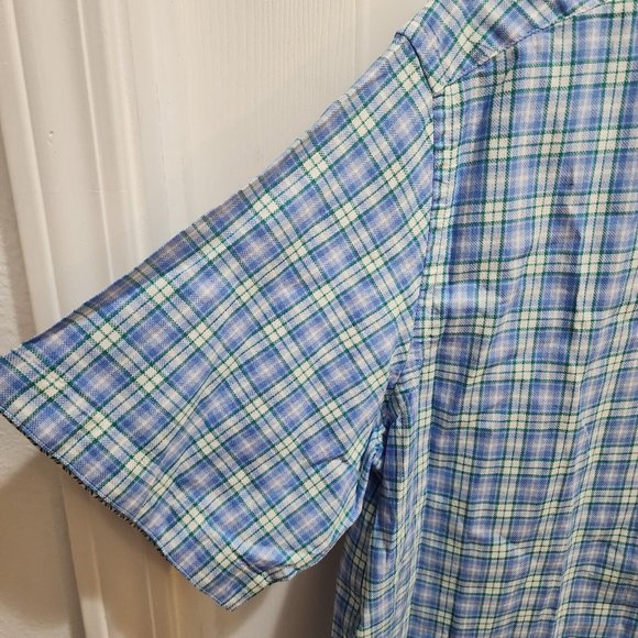 TAILORBYRD Collection Short Sleeve Blue Green Plaid Button Down Shirt Size Large - Picture 4 of 10